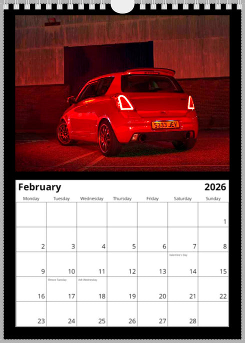 2026 Swift Calendar <br> Swift Sport ZC31S <br> A4 Wall